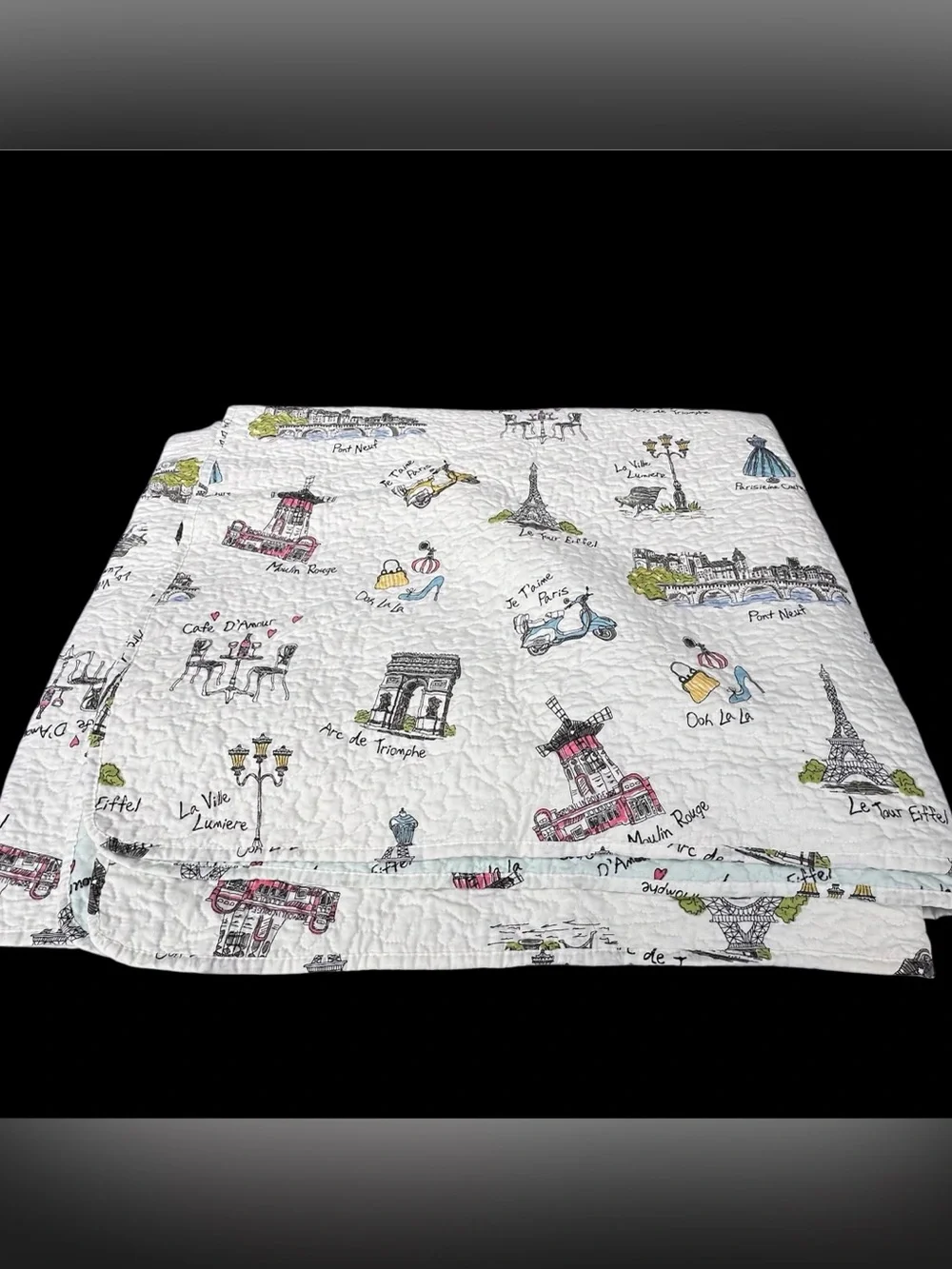 King 3pc Quilt Bedding Set Paris France Parisian Eiffel Tower French Ooh La La